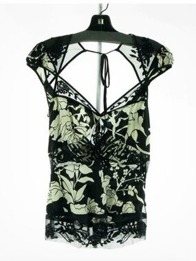 ISO Tracy Reese Black & Cream Floral Lace Sequin Beaded Top 2